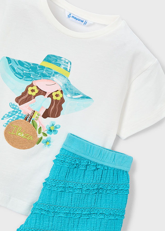 Mayoral Conjunto calção folhos e t-shirt estampada menina