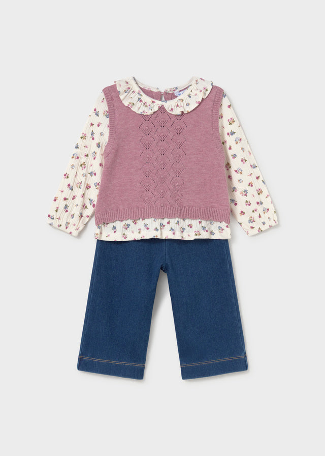 Mayoral Conjunto calças e blusa com colete bebé