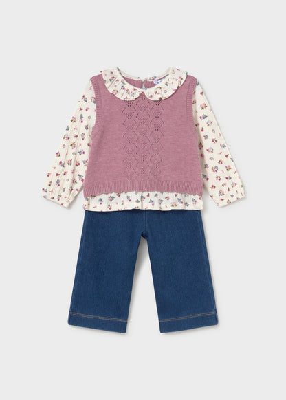 Mayoral Conjunto calças e blusa com colete bebé