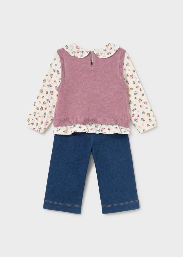 Mayoral Conjunto calças e blusa com colete bebé