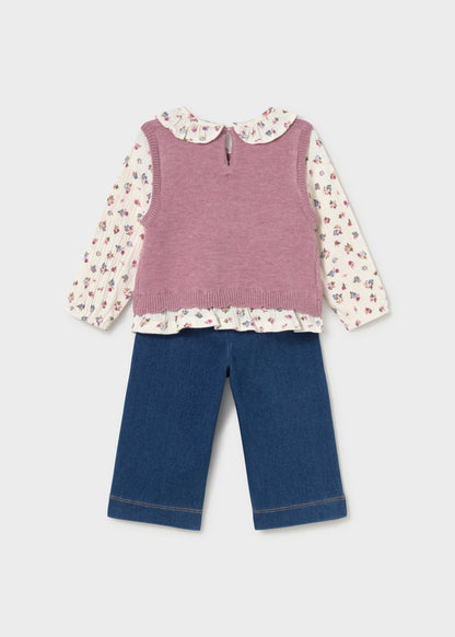 Mayoral Conjunto calças e blusa com colete bebé