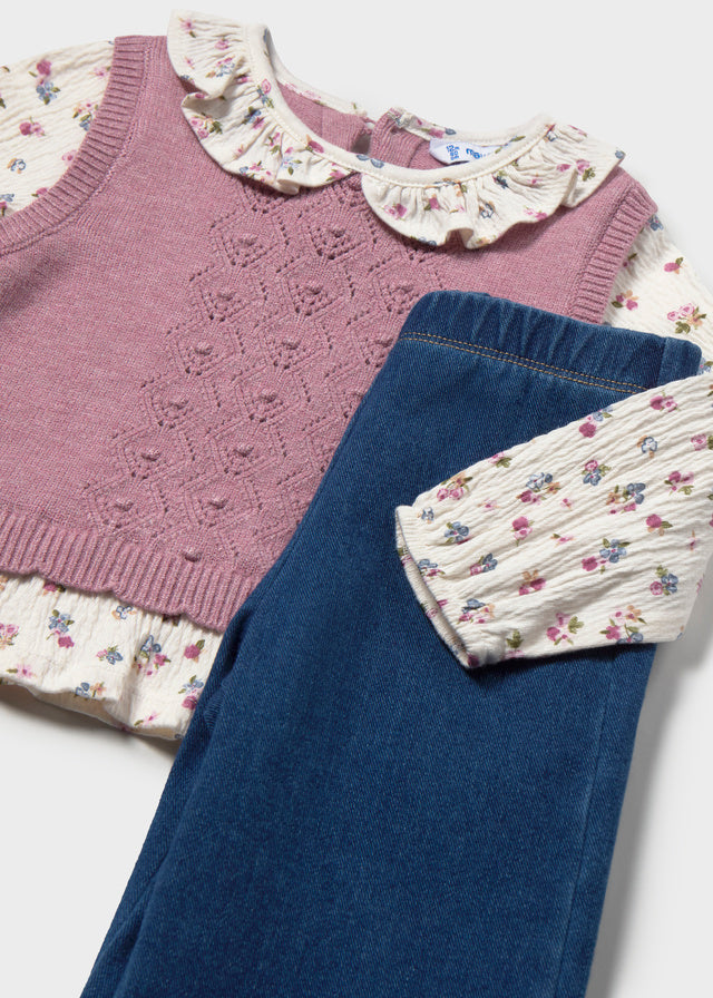 Mayoral Conjunto calças e blusa com colete bebé