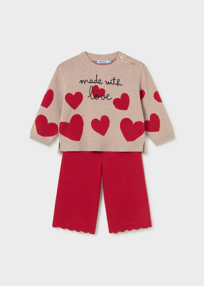 Mayoral Conjunto calças e camisola corações bebé