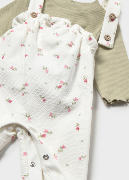 Mayoral Conjunto jardineira e camisola recém nascida