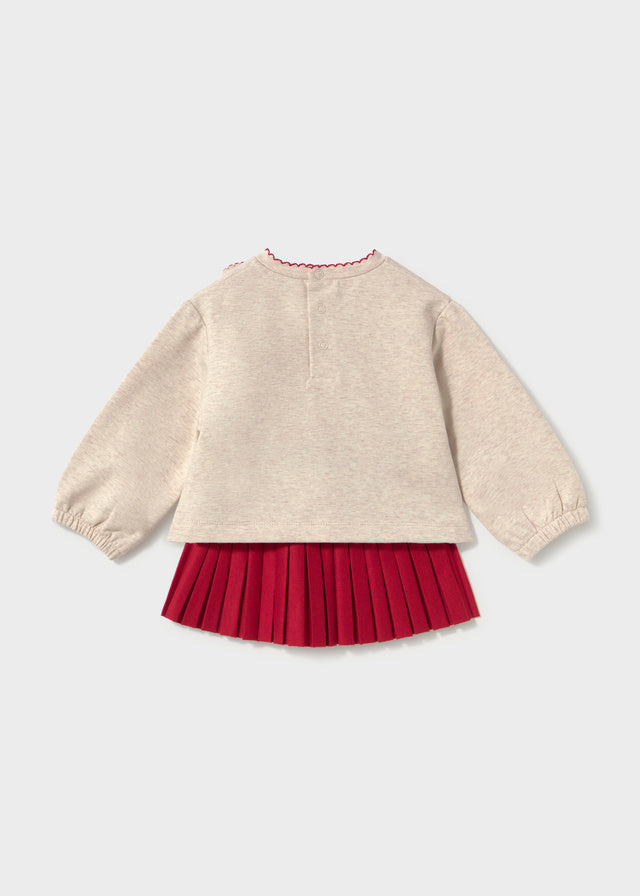 Mayoral Conjunto sweat corações e saia plissada bebé