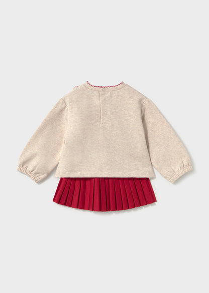 Mayoral Conjunto sweat corações e saia plissada bebé