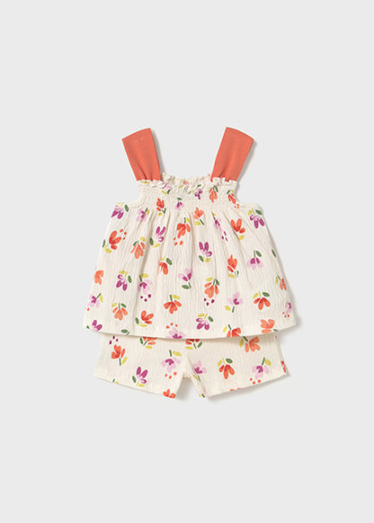 Mayoral Conjunto calção e camisola alças bambula bebé