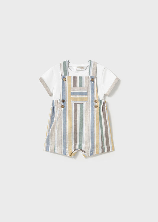 Mayoral Conjunto jardineira e t-shirt com linho recém nascido