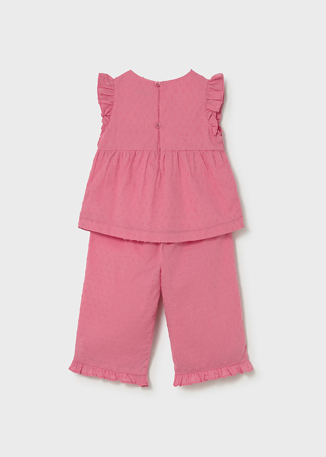 Mayoral Conjunto calças e blusa folhos bebé