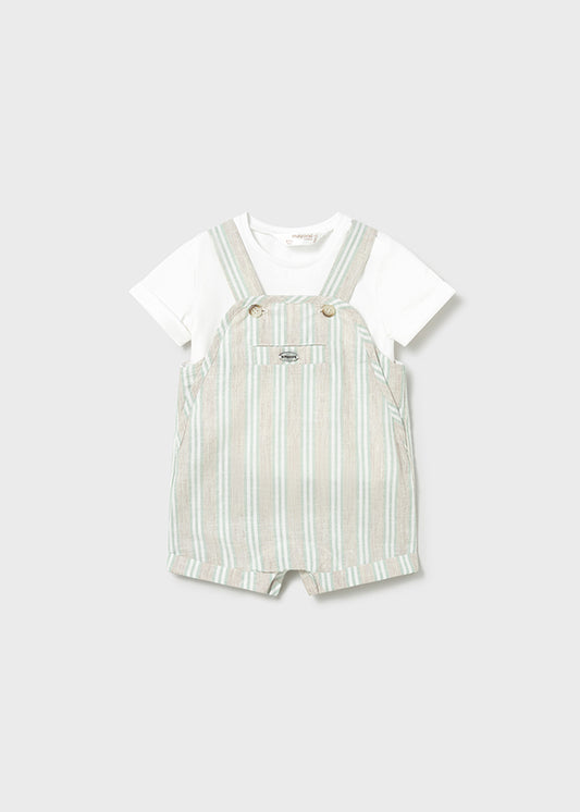 Mayoral Conjunto jardineira riscas e t-shirt recém nascido