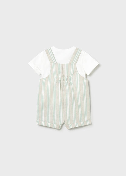 Mayoral Conjunto jardineira riscas e t-shirt recém nascido