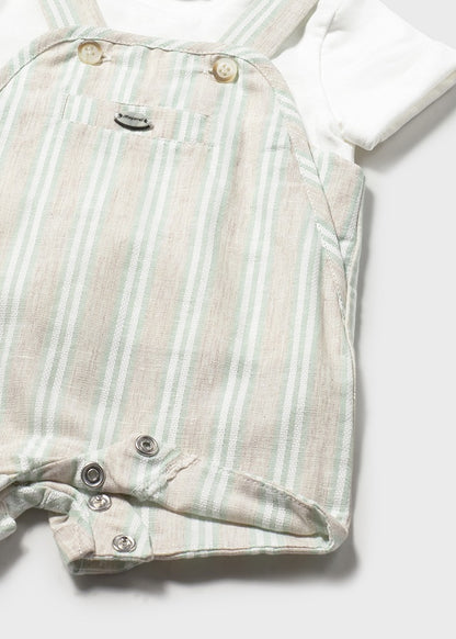 Mayoral Conjunto jardineira riscas e t-shirt recém nascido