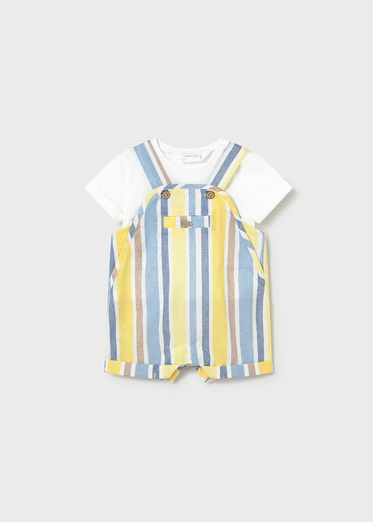 Mayoral Conjunto jardineira riscas e t-shirt recém nascido