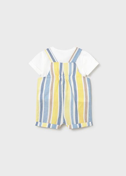 Mayoral Conjunto jardineira riscas e t-shirt recém nascido