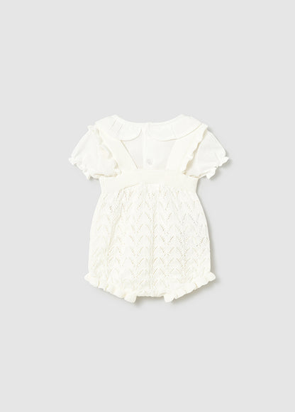 Mayoral Conjunto jardineira tricô e blusa recém nascida