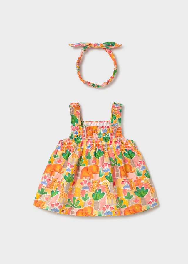 Mayoral Vestido estampado e fita recém nascida