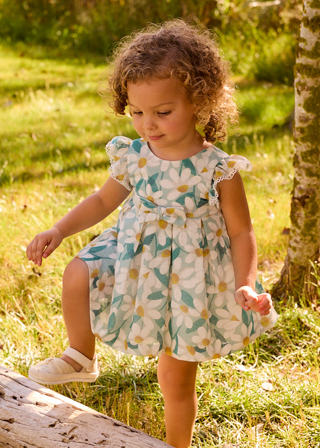 Mayoral Vestido cerimónia folhos e estampado flores bebé