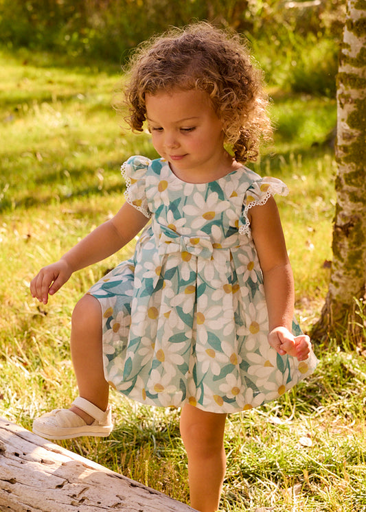 Mayoral Vestido cerimónia folhos e estampado flores bebé