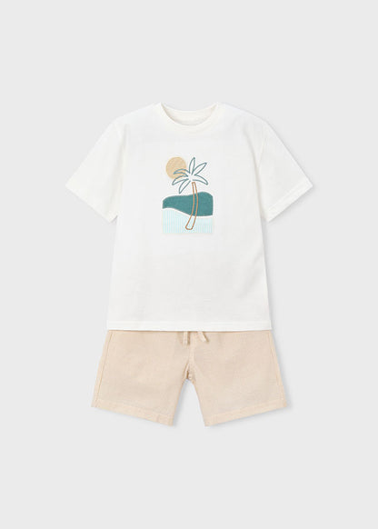 Mayoral Conjunto bermudas e t-shirt com bordado menino