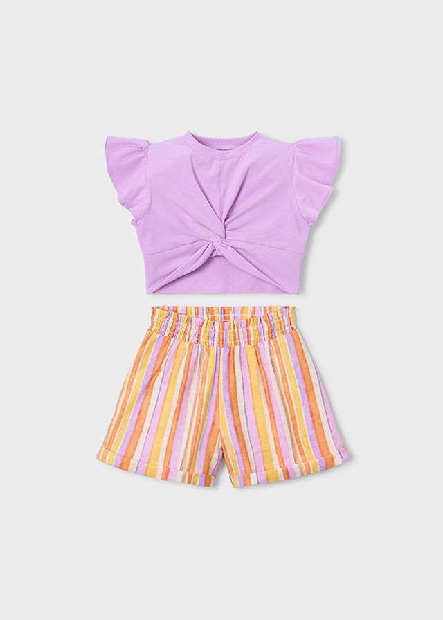Mayoral Conjunto calção de riscas e t-shirt menina