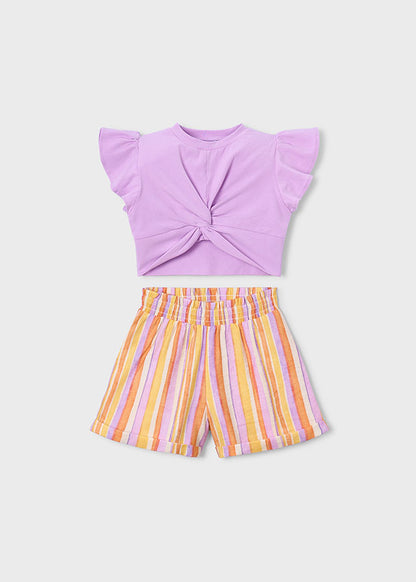 Mayoral Conjunto calção de riscas e t-shirt menina