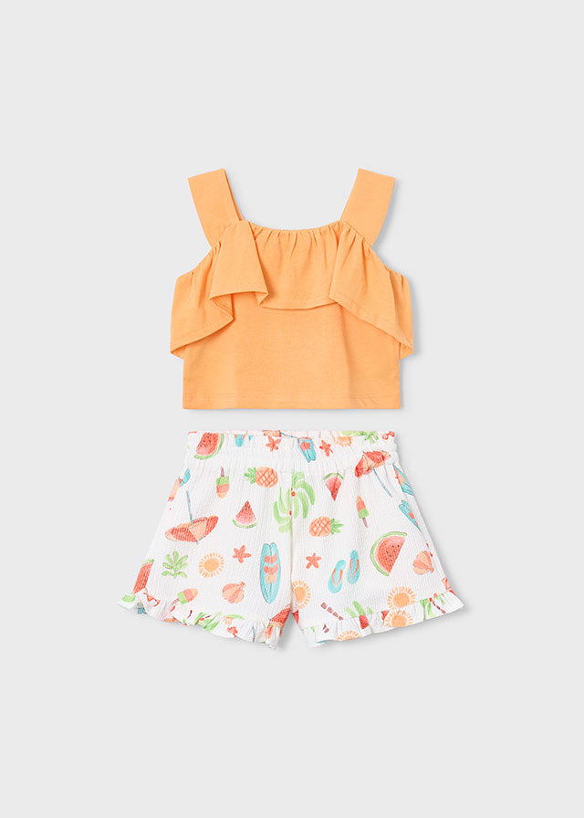 Mayoral Conjunto calção estampado e top folhos menina