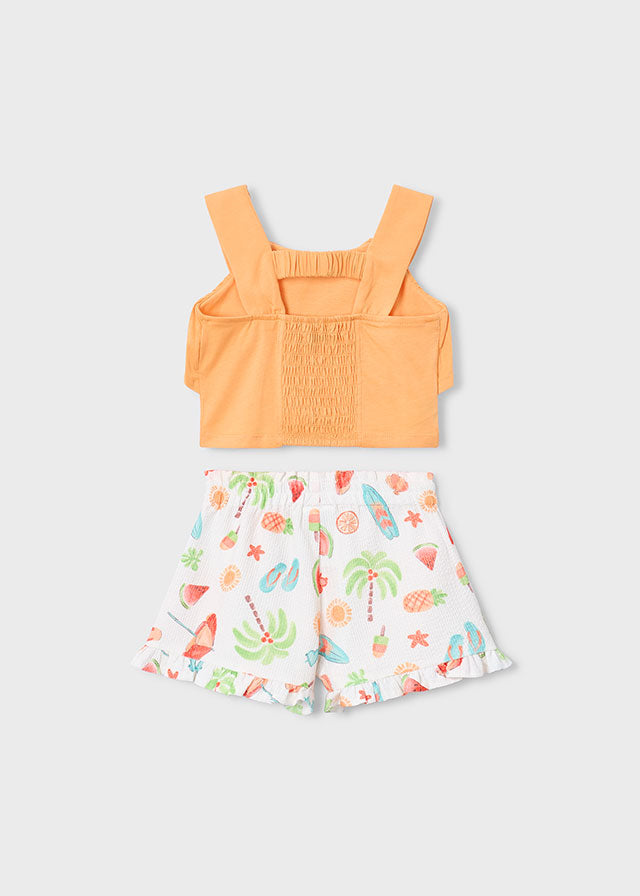 Mayoral Conjunto calção estampado e top folhos menina