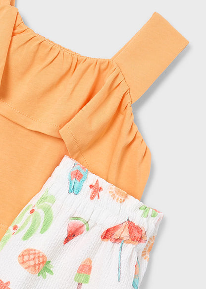 Mayoral Conjunto calção estampado e top folhos menina