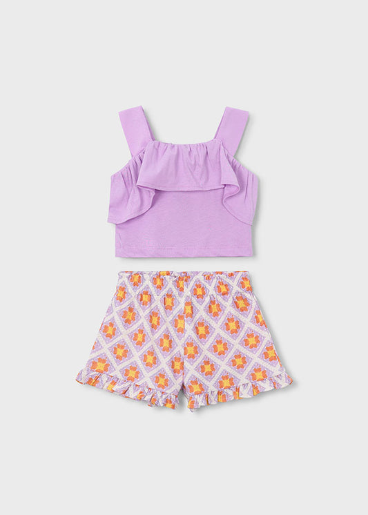 Mayoral Conjunto calção estampado e top folhos menina