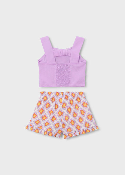 Mayoral Conjunto calção estampado e top folhos menina