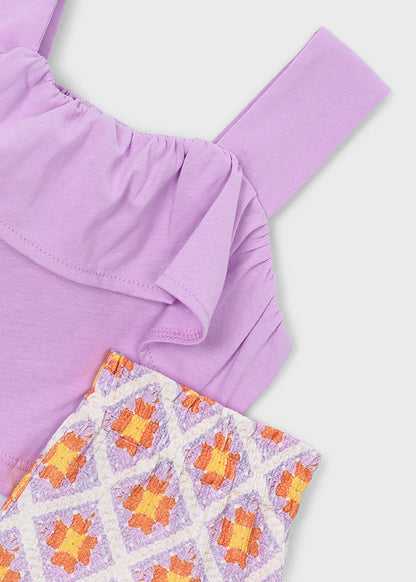 Mayoral Conjunto calção estampado e top folhos menina