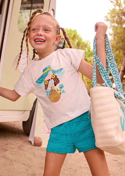 Mayoral Conjunto calção folhos e t-shirt estampada menina