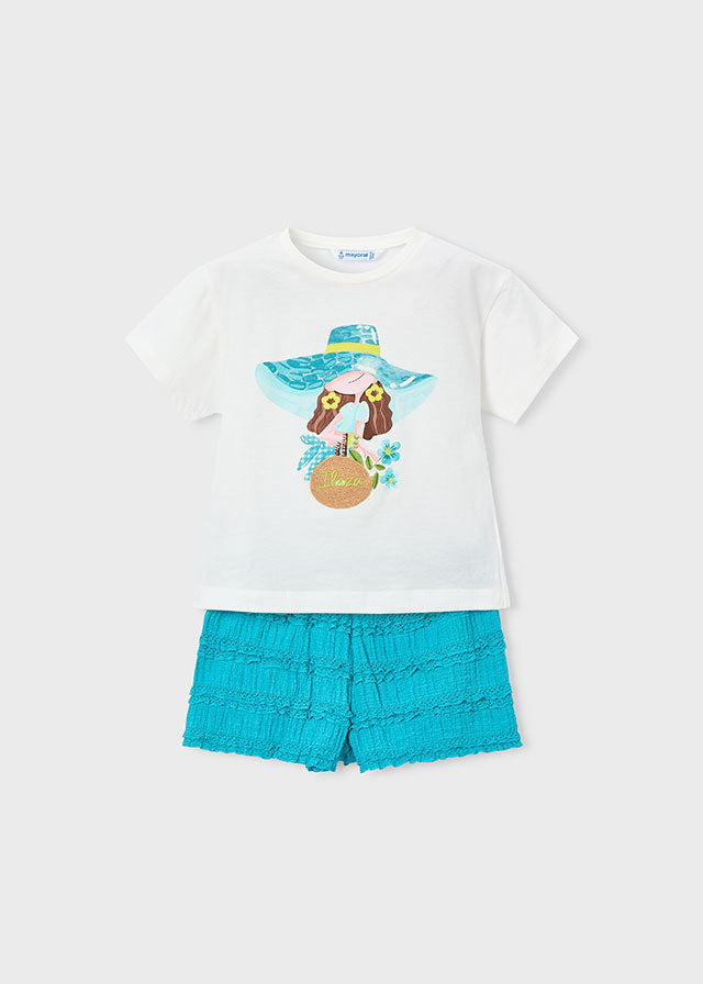 Mayoral Conjunto calção folhos e t-shirt estampada menina