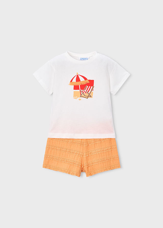 Mayoral Conjunto calção folhos e t-shirt estampada menina