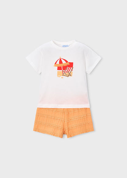 Mayoral Conjunto calção folhos e t-shirt estampada menina