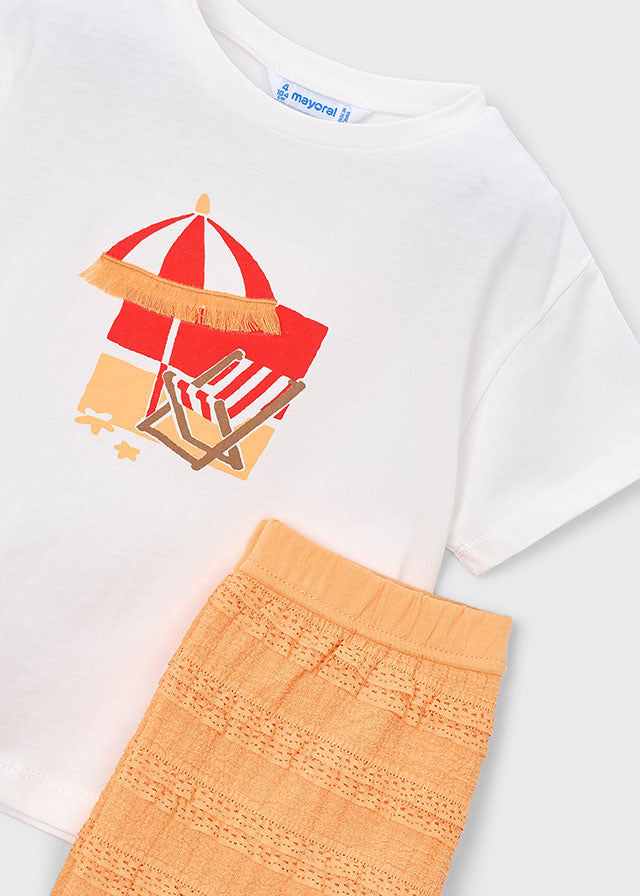 Mayoral Conjunto calção folhos e t-shirt estampada menina