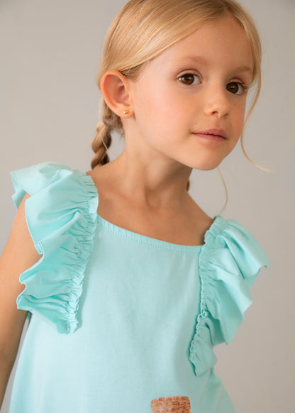 Mayoral Vestido malha folhos menina