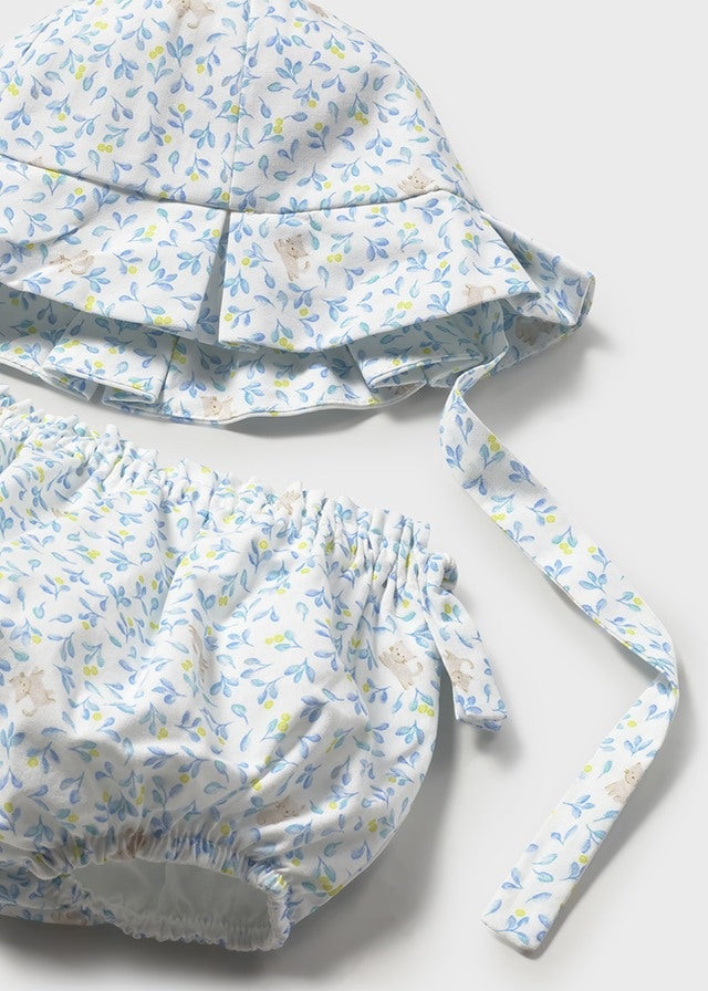 Mayoral Gorro e cuequinhas estampado recém nascida